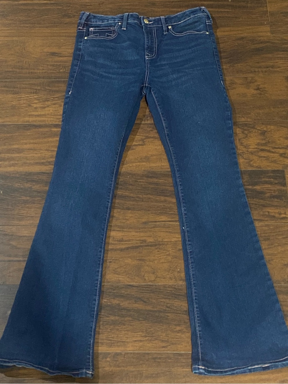 True Religion Indigo Flare Jeans with Contrast Stitching